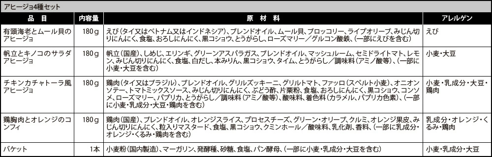 アヒージョ4種セット（原材料）